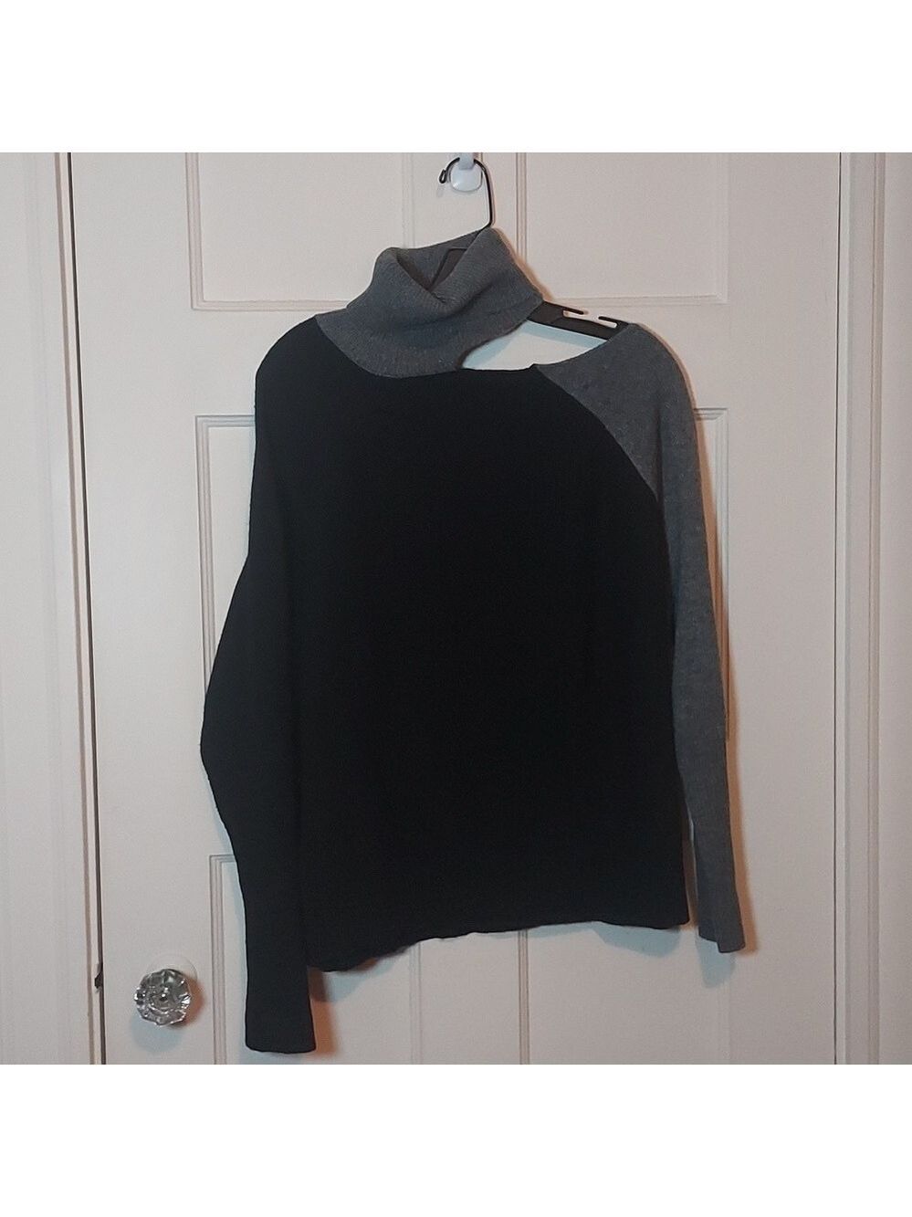 JAMISON Farrah Black Gray Turtleneck Cut Out Sweater